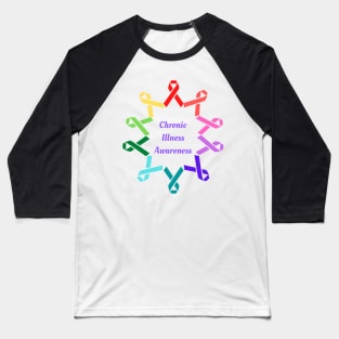 Red,Pink,Purple,Blue,Green and Yellow Chronic Illness Awareness Baseball T-Shirt